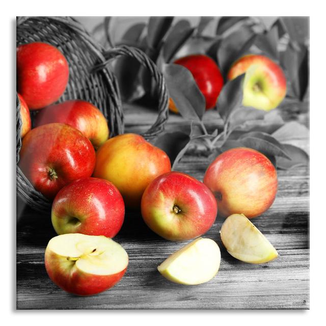 Fallen Apple Basket with Apples - Unframed Photograph on Glass Brayden Studio Size: 80cm H x 80cm W x 0.4cm D on Productcaster.