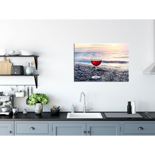 Glass picture | Mural on real glass Wine glass on the beach including suspension and spacer 6690 Brayden Studio Size: 70cm H x 100cm W on Productcaster.