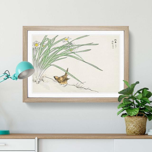 Japanese Wren & Daffodils by Numata Kashu - Picture Frame Painting Print East Urban Home Format: Oak, Size: 35cm H x 50cm W x 2cm D on Productcaster.