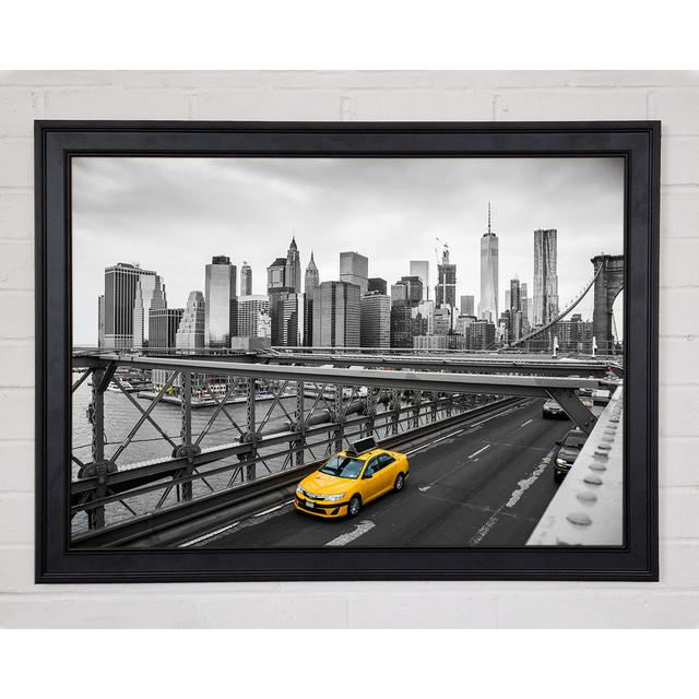 Yellow Cab On Brooklyn Bridge - Print Brayden Studio Format: Matte Black Framed Paper, Size: 21cm H x 29.7cm W x 1.5cm D on Productcaster.