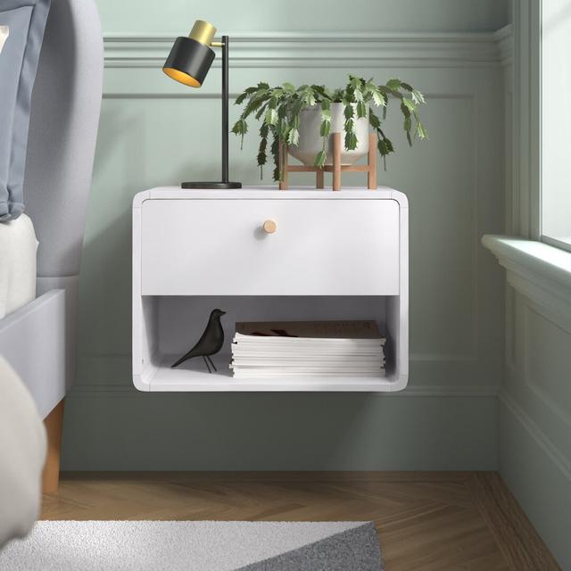 Camryn 1 Drawer Bedside Table Hykkon Colour: White on Productcaster.