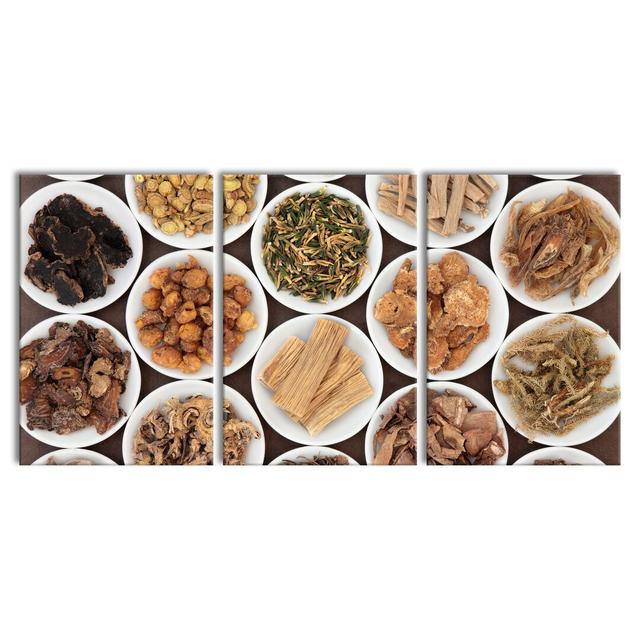 Spices In Bowls - 3 Piece Wrapped Canvas Print East Urban Home Size: 120cm H x 240cm W on Productcaster.