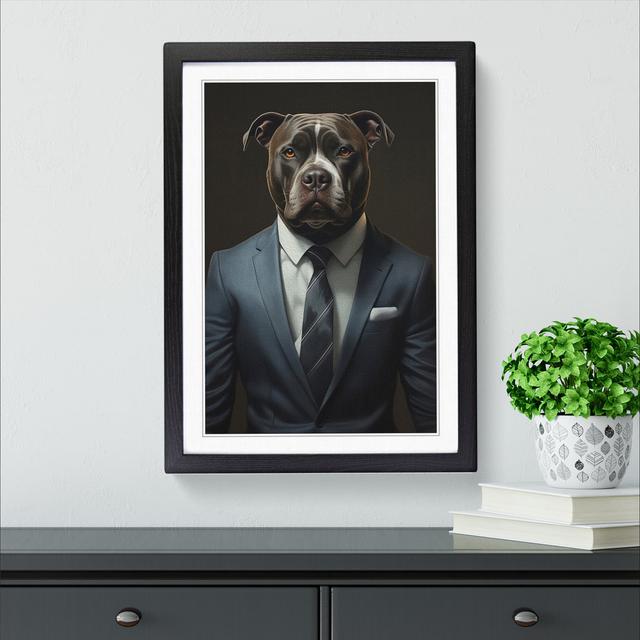 Staffordshire Bull Terrier in a Suit Painting No.5 Happy Larry Frame Colour: Black , Size: 46cm H x 34cm W x 2cm D on Productcaster.