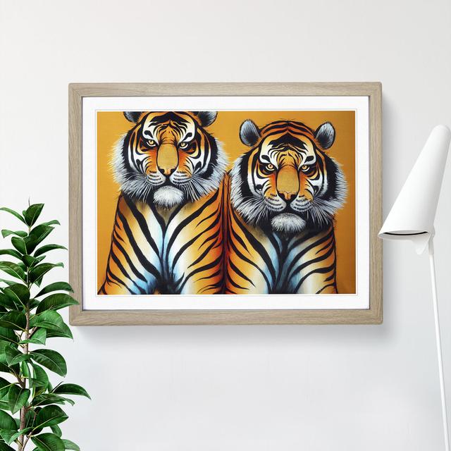 Two Tigers - Picture Frame Graphic Art Latitude Vive Frame Colour: Oak, Size: 25cm H x 34cm W x 2cm D on Productcaster.