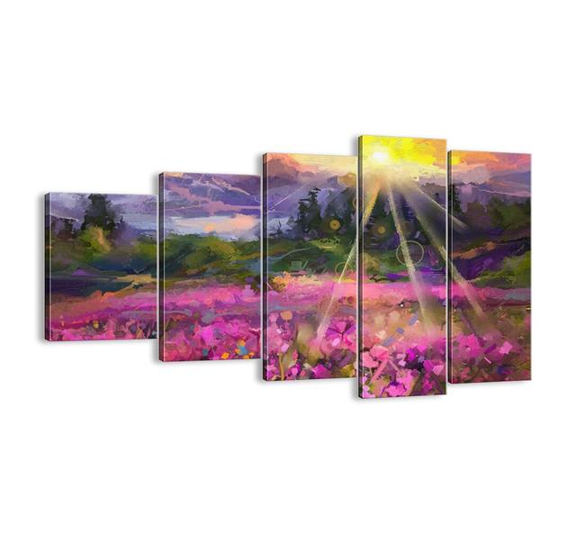 In the Valley Under the Protection of the Sun - 5 Piece Unframed Painting Print Set on Canvas Latitude Run Size: 60cm H x 100cm W x 1.8cm D on Productcaster.