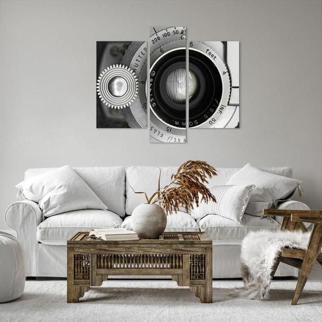 Lens Black and White Vintage - 3 Piece Wrapped Canvas Photograph Ivy Bronx Size: 80cm H x 95cm W x 1.8cm D on Productcaster.