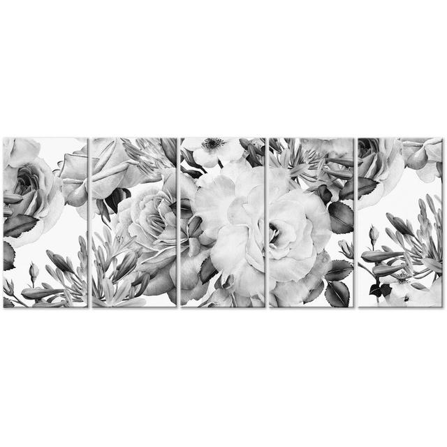 'Rose Composition' - 5 Piece Wrapped Canvas Graphic Art Print Set Ebern Designs Size: 90cm H x 225cm W on Productcaster.