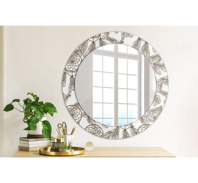 Huldar Round Glass Framed Wall Mounted Accent Mirror in White/Brown East Urban Home on Productcaster.