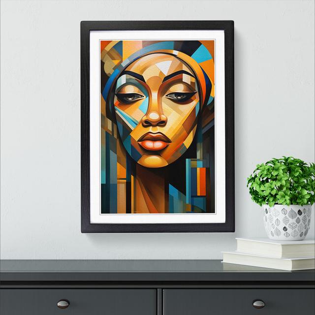 XYZ-FRM-V1223-1770 African Woman Cubism No.2 - Single Picture Frame Print on Wood Big Box Art Size: 46cm H x 34cm W x 2cm D, Frame Colour: Black on Productcaster.