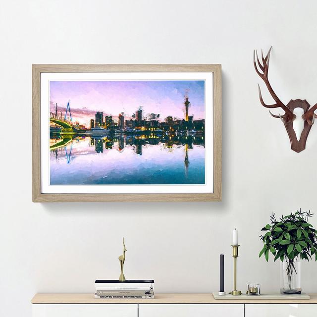 Auckland Skyline in New Zealand in Abstract - Picture Frame Painting Print East Urban Home Frame Option: Oak Framed, Size: 27cm H x 36cm W x 2cm D on Productcaster.