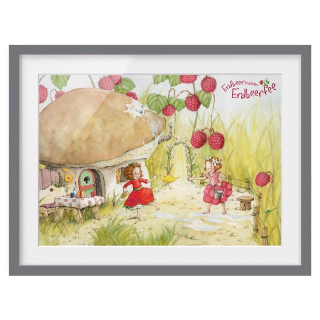 Strawberry Fairy under the Raspberry Bush - Picture Frame Painting Print on Paper East Urban Home Size: 50cm H x 70cm W, Rahmenoptionen: Matt grey on Productcaster.