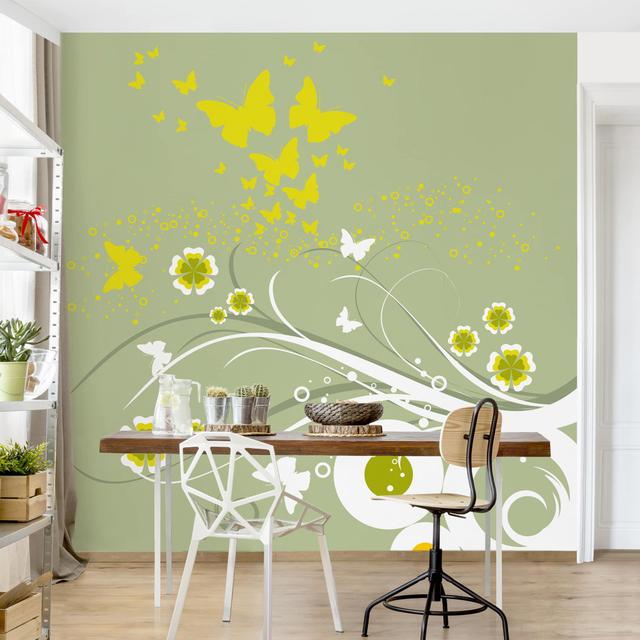 Butterfly in Spring 2.4m x 2.4m Textured Matte Peel & Stick Mural East Urban Home on Productcaster.