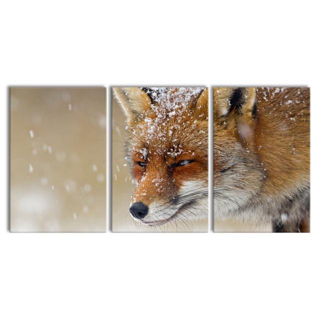 Fox In The Snow - 3 Piece Wrapped Canvas Print East Urban Home Size: 120cm H x 240cm W on Productcaster.