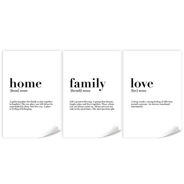 Home Family Love - 3 Piece Typography Set on Canvas Clock Canvas Format: Unframed, Size: 70cm H x 150cm W x 0.1cm D on Productcaster.