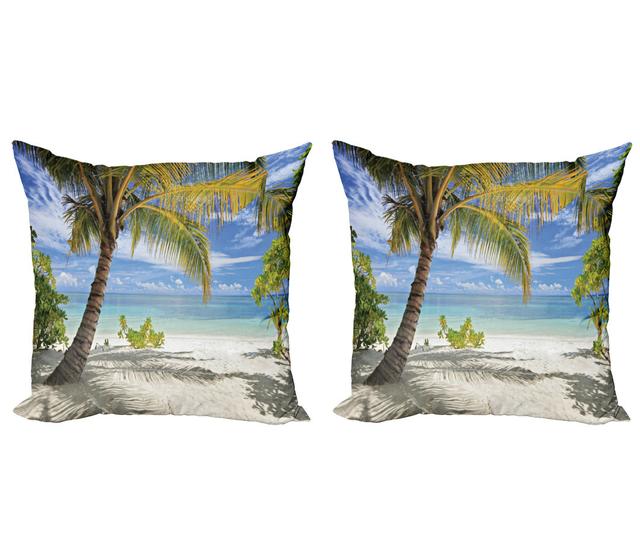 Pillow Cushion Cover, Palm Trees Coastline, Coconut and Blue (Set of 2) East Urban Home Größe: 45 cm H x 45 cm B on Productcaster.