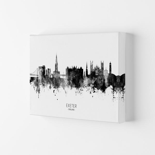 Exeter England Skyline Black White City Name by Michael Tompsett - Graphic Art Print Latitude Run Size: 21cm H x 29.7cm W x 4cm D, Format: Wrapped Can on Productcaster.