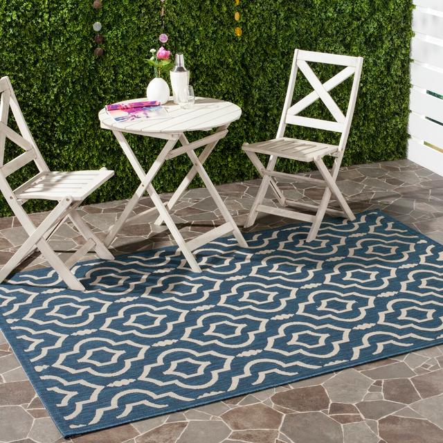 Mandel Hooked Navy/Beige Indoor/Outdoor Rug Bloomsbury Market Rug Size: Rectangle 160 x 230cm on Productcaster.