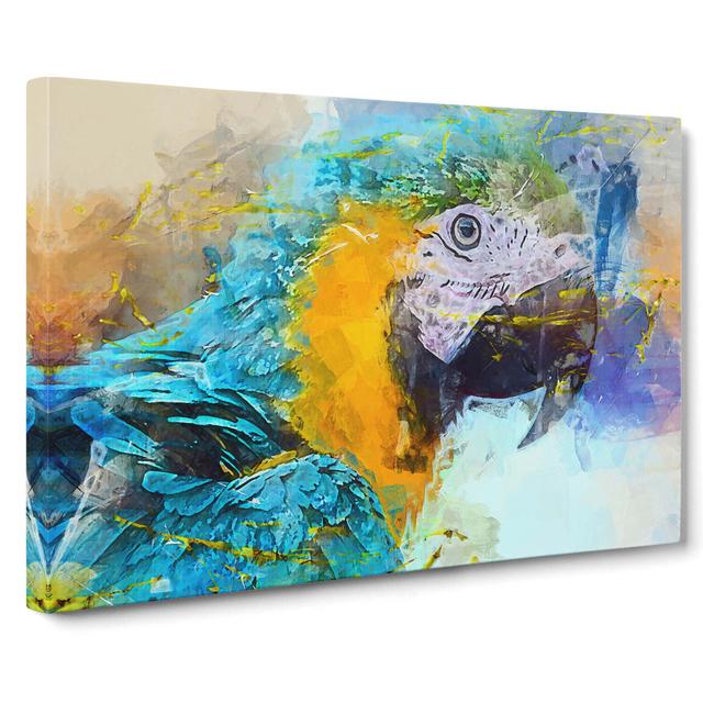 Macaw Parrot in Abstract - Wrapped Canvas Painting Print East Urban Home Size: 40cm H x 60cm W x 3cm D on Productcaster.