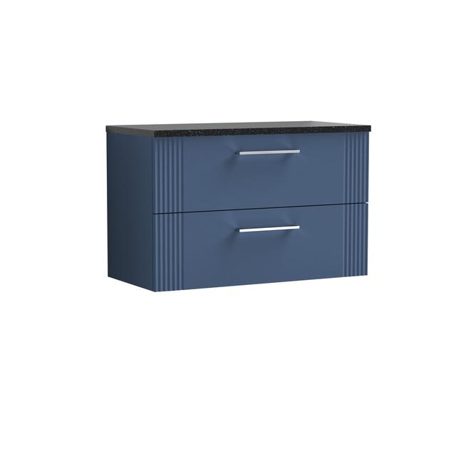 Deco 800mm Wall Hung 2-Drawer Vanity & Laminate Worktop Nuie Base Finish: Satin Blue on Productcaster.