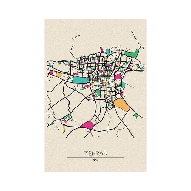 Tehran, Iran Map by Ayse Deniz Akerman - Wrapped Canvas Print ClassicLiving Size: 30.48cm H x 20.32cm W x 1.905cm D on Productcaster.