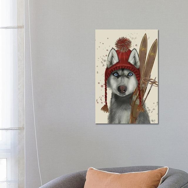 Husky, Skiing by Fab Funky - Wrapped Canvas Gallery-Wrapped Canvas Giclée iCanvas Size: 66cm H x 46cm W x 1.9cm D on Productcaster.