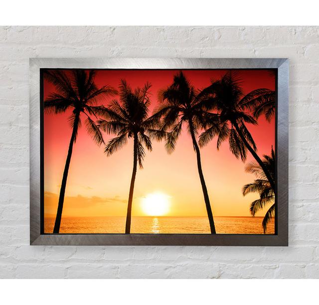 Gerahmtes Wandbild Sunset Between The Palm Trees Sansibar Home Größe: 100cm H x 141,4cm B x 3,4cm T, Format: Poster mit silberfarbenem Rahmen on Productcaster.