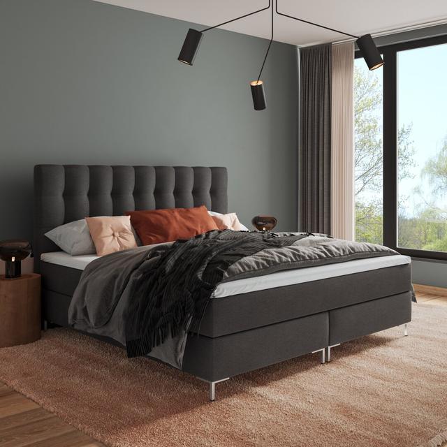 Echtes Boxspringbett Reisinger mit Visco Topper Mercury Row Größe: 240 x 200 cm, Farbe: Grau, Matratzenhärte: H2/H3 (H2: bis ca. 75 kg / H3: ca. 75-10 on Productcaster.