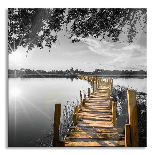 Wooden Bridge Over Natural Lake in Summer Unframed Square Photograph on Glass Highland Dunes Size: 70cm H x 70cm W x 0.4cm D on Productcaster.