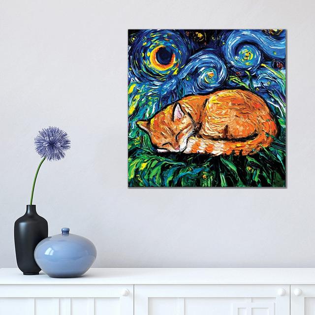 Orange Tabby Night by Aja Trier - Wrapped Canvas Painting Latitude Run Size: 45.72cm H x 45.72cm W x 1.91cm D on Productcaster.