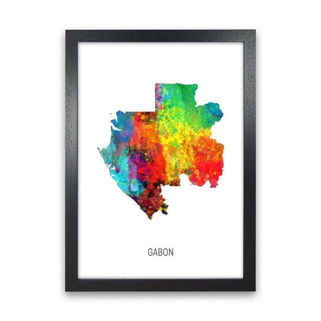 Gabon Watercolour Map by Michael Tompsett - Graphic Art Latitude Run Format: Black Framed, Size: 88cm H x 64cm W x 3cm D on Productcaster.