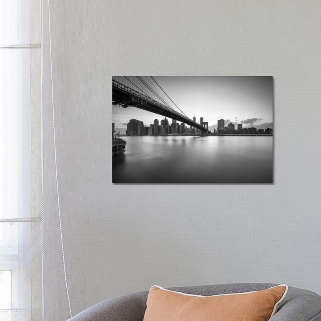 Brooklyn Bridge Black And White by Jan Becke - Wrapped Canvas Print Borough Wharf Size: 45.72cm H x 66.04cm W x 3.81cm D on Productcaster.