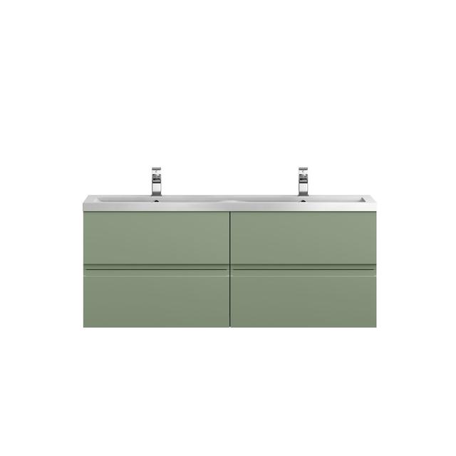 Urban 1205mm Wall Hung Double Vanity Unit Hudson Reed Vanity Unit Colour: Satin Green on Productcaster.