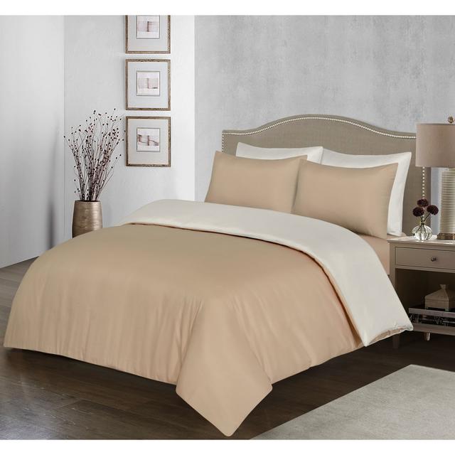 My Home Store Fridi Microfiber Reversible Duvet Cover Set Easy Care Non Iron Bedding Sets Ebern Designs Colour: Beige, Size: Double Duvet Cover + 2 St on Productcaster.