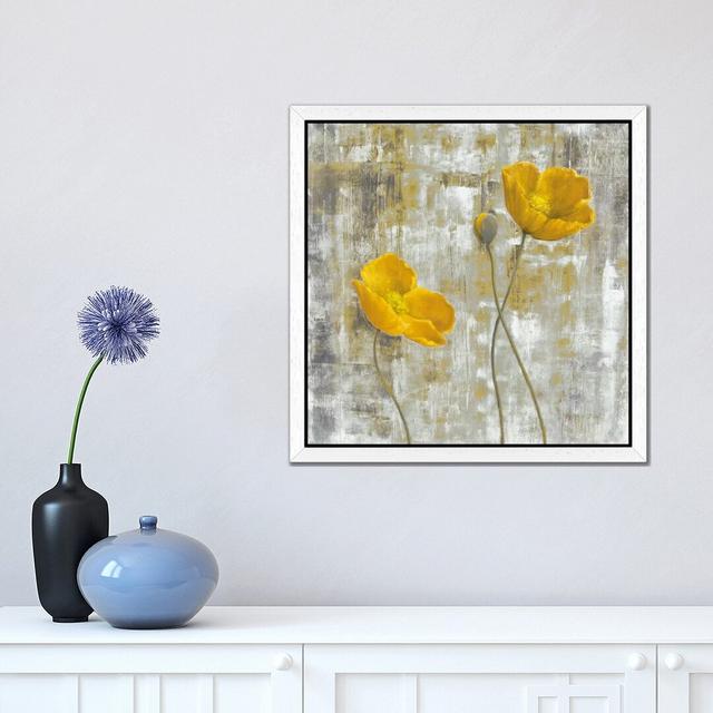 Yellow Flowers I by Carol Black - Floater Frame Painting on Canvas Ebern Designs Size: 45.72cm H x 45.72cm W x 3.81cm D, Frame Option: White on Productcaster.