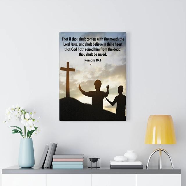 Thou Shalt Confess Romans 10:9 - Wrapped Canvas Print Blue Elephant Size: 61cm H x 46cm W on Productcaster.