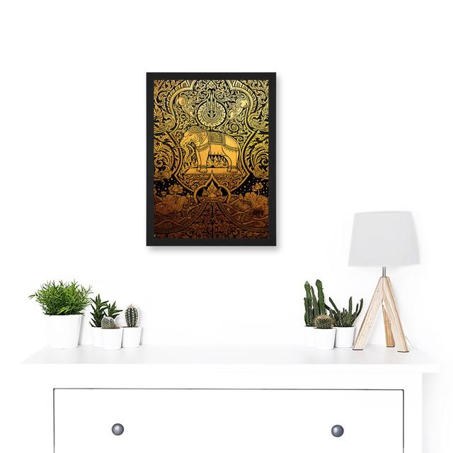 Painting Ornate Abstract Thailand Elephant Black Gold - Single Picture Frame Print Latitude Vive on Productcaster.