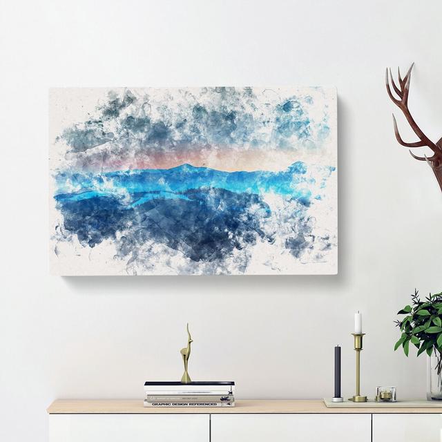 Sun Above the Mountains Watercolour - Wrapped Canvas Graphic Art Print East Urban Home Size: 60cm H x 91cm W x 4cm D on Productcaster.