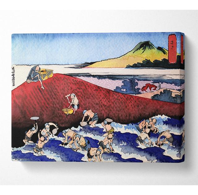 Hokusai Ocean Landscape with Fishermen - Wrapped Canvas Art Prints House of Hampton Size: 50.8cm H x 81.3cm W x 10cm D on Productcaster.