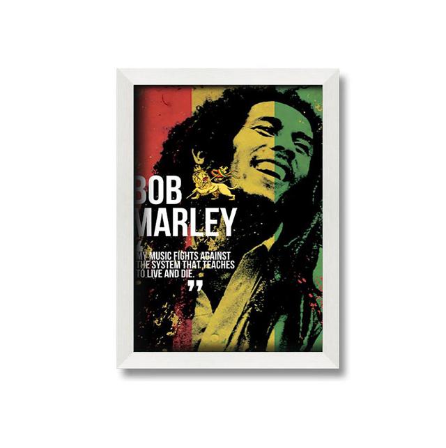 Megerle Music Quote Bob Marley My Music Fights Framed Print Wall Art Happy Larry Size: 42cm H x 29.7cm W x 10cm D on Productcaster.