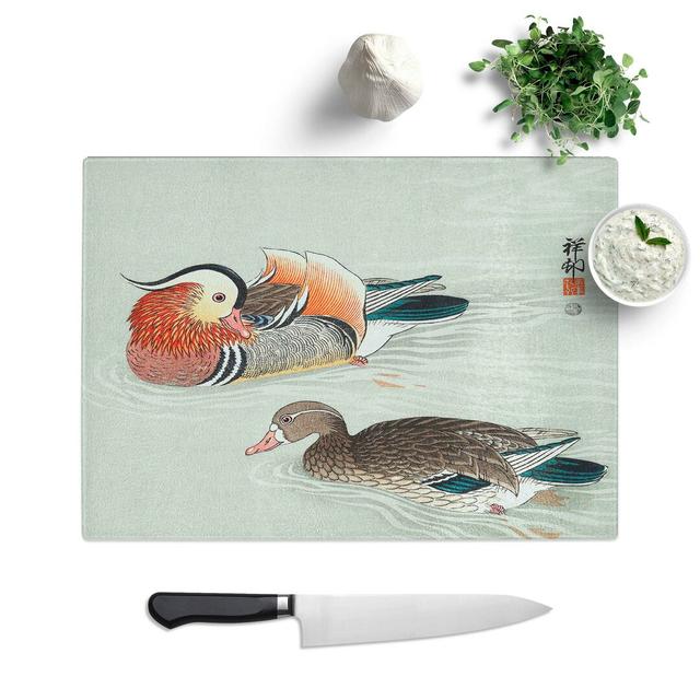 Glass Mandarin Ducks by Ohara Koson Chopping Board East Urban Home Size: 28.5 cm W x 20 cm L on Productcaster.