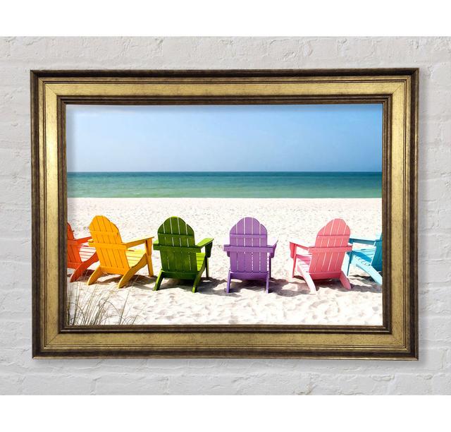 Beach Chairs Line-Up Framed Print Highland Dunes Size: 42cm H x 59.7cm W x 8cm D on Productcaster.