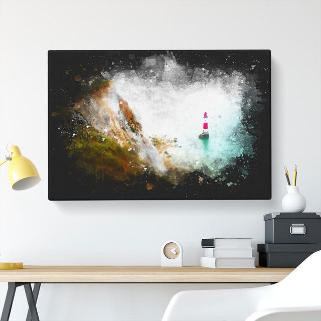 Lighthouse by the Coast - Wrapped Canvas Painting Print East Urban Home Size: 60cm H x 91cm W x 3cm D on Productcaster.