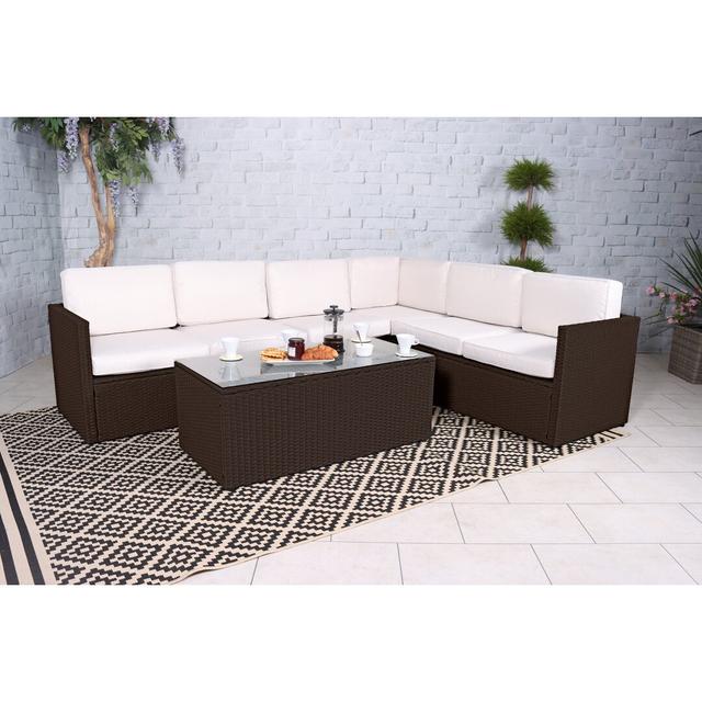 Croff Black Corner Lounging Set Ebern Designs Colour (Frame): Brown, Colour (Fabric): White on Productcaster.