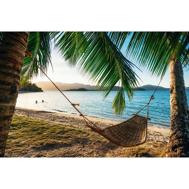 Hammock Between Two Palm Trees On The Beach At Sunset Highland Dunes Size: 61cm H x 91cm W on Productcaster.