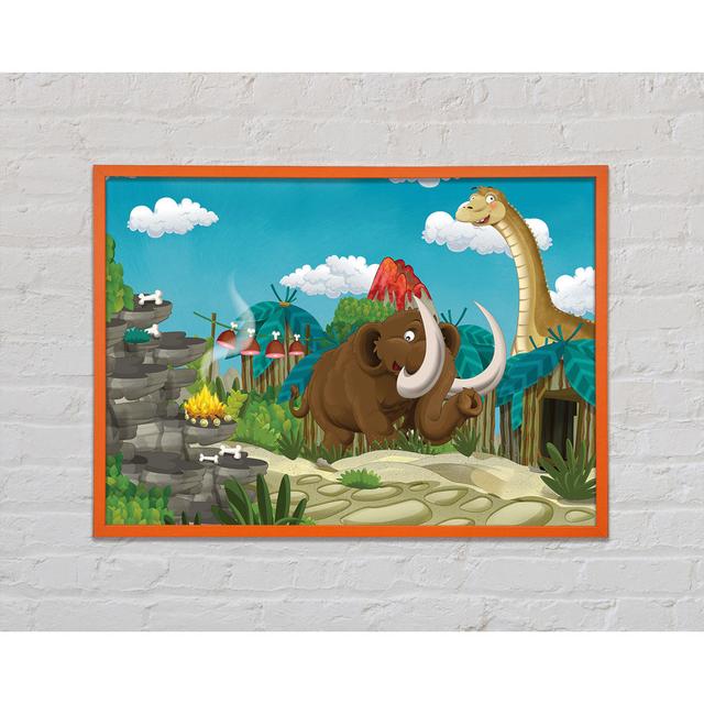 Mammoth And Dinosaur Framed Print Wall Art Happy Larry Size: 42cm H x 59.7cm W x 2cm D, Format: Blue Framed Paper on Productcaster.