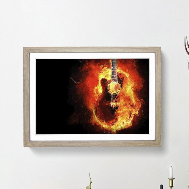 Acoustic Guitar In Flames - Single Picture Frame Print East Urban Home Frame Option: Oak Framed, Size: 45cm H x 63cm W x 2cm D on Productcaster.