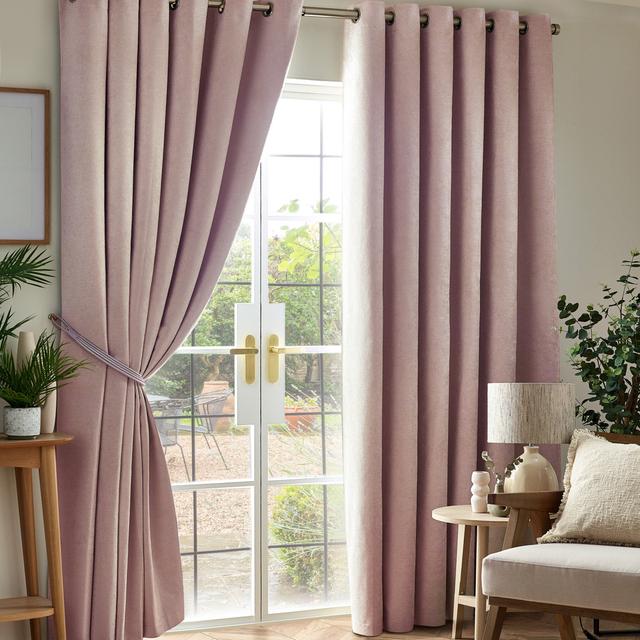 Eilfried Chenille Ring Top Eyelet Curtains 17 Stories Curtain Colour: Pink, Panel Size: 117cm Width x 183cm Drop on Productcaster.