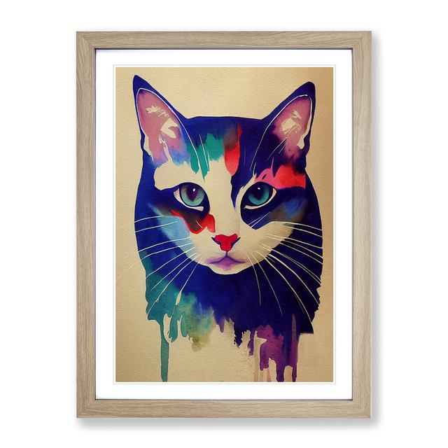 Cat in Watercolour No.2 - Picture Frame Graphic Art 17 Stories Size: 46cm H x 34cm W x 2cm D, Frame Colour: Oak on Productcaster.