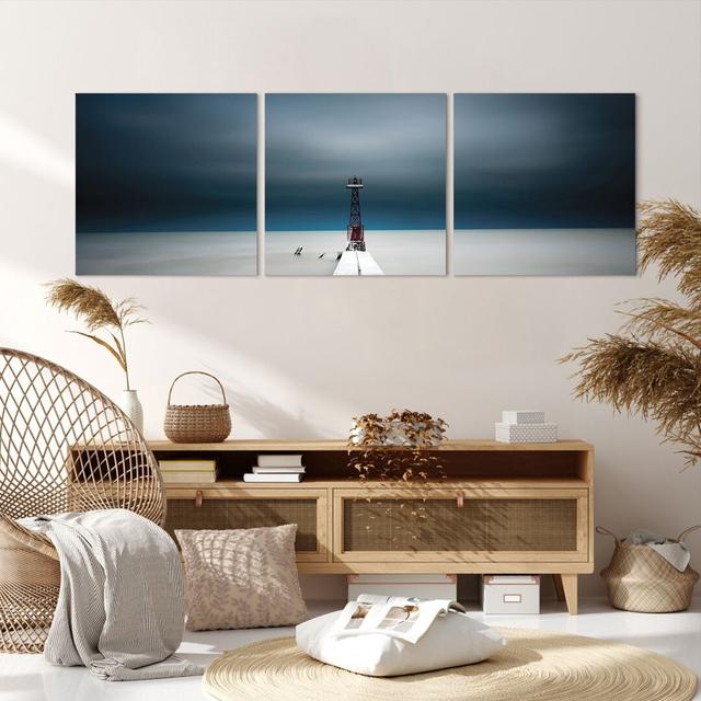 Tower Beach Sky - 3 Piece Wrapped Canvas Panoramic Photograph Longshore Tides Size: 50cm H x 150cm W on Productcaster.