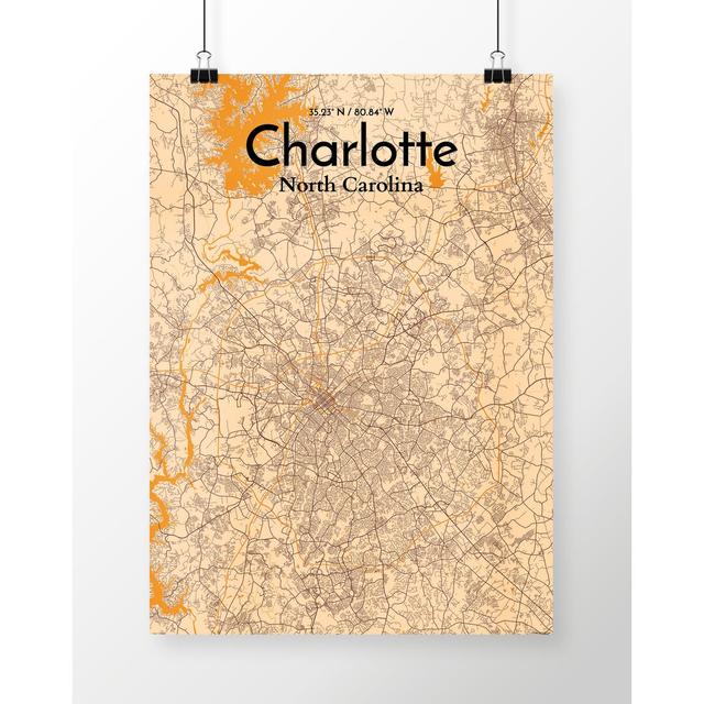 Charlotte City Map - No Frame Print East Urban Home Size: 97.6 cm H x 50 cm W on Productcaster.